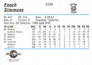 1994 Fleer ProCards #3189 Enoch Simmons Back