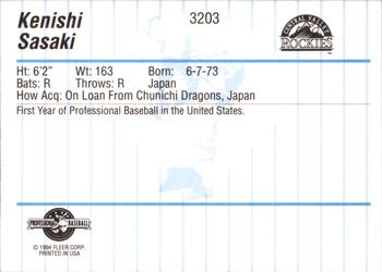 1994 Fleer ProCards #3203 Kenishi Sasaki Back