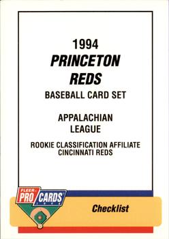 1994 Fleer ProCards #3281 Princeton Reds Checklist Front