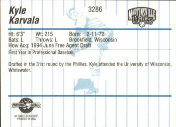 1994 Fleer ProCards #3286 Kyle Karvala Back