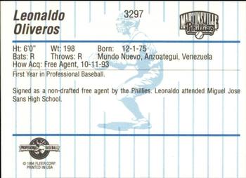 1994 Fleer ProCards #3297 Leonardo Oliveros Back