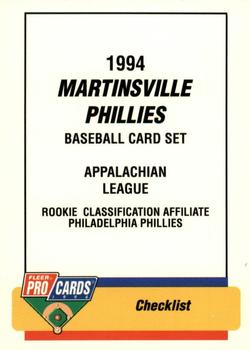 1994 Fleer ProCards #3312 Martinsville Phillies Checklist Front