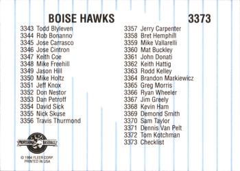 1994 Fleer ProCards #3373 Boise Hawks Checklist Back