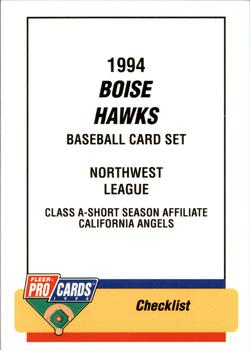 1994 Fleer ProCards #3373 Boise Hawks Checklist Front