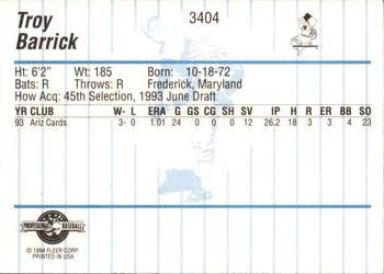 1994 Fleer ProCards #3404 Troy Barrick Back