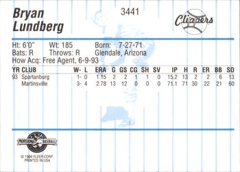 1994 Fleer ProCards #3441 Bryan Lundberg Back