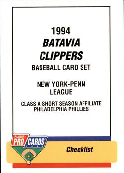 1994 Fleer ProCards #3749 Batavia Clippers Checklist Front
