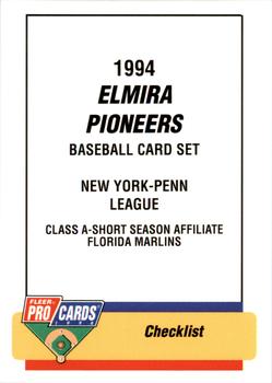 1994 Fleer ProCards #3491 Elmira Pioneers Checklist Front