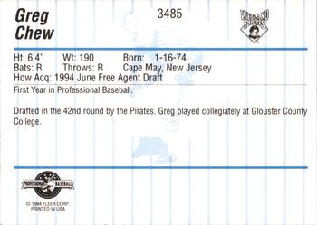 1994 Fleer ProCards #3485 Greg Chew Back