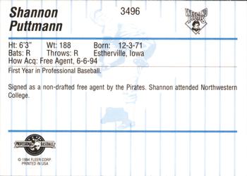 1994 Fleer ProCards #3496 Shannon Puttmann Back