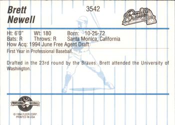 1994 Fleer ProCards #3542 Brett Newell Back