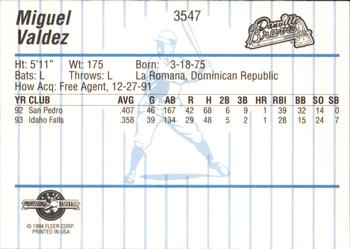 1994 Fleer ProCards #3547 Miguel Valdez Back