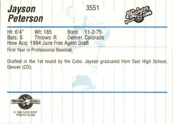 1994 Fleer ProCards #3551 Jayson Peterson Back