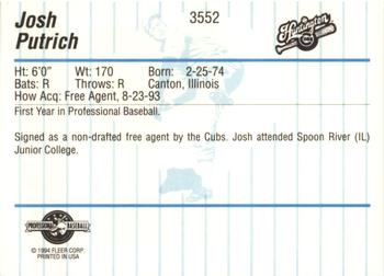1994 Fleer ProCards #3552 Josh Putrich Back