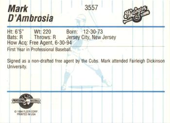 1994 Fleer ProCards #3557 Mark D'Ambrosia Back