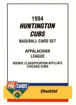 1994 Fleer ProCards #3572 Huntington Cubs Checklist Front
