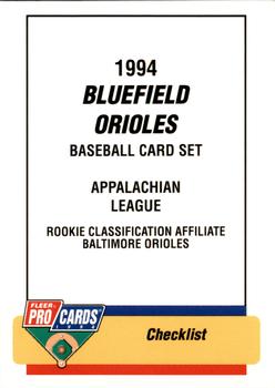 1994 Fleer ProCards #3581 Bluefield Orioles Checklist Front