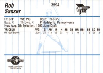 1994 Fleer ProCards #3594 Rob Sasser Back