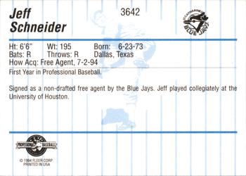 1994 Fleer ProCards #3642 Jeff Schneider Back