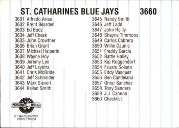 1994 Fleer ProCards #3660 St. Catharines Blue Jays Checklist Back