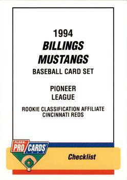 1994 Fleer ProCards #3687 Billings Mustangs Checklist Front