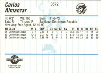 1994 Fleer ProCards #3672 Carlos Almanzar Back