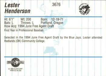 1994 Fleer ProCards #3676 Lester Henderson Back
