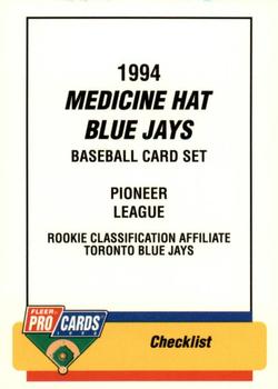 1994 Fleer ProCards #3700 Medicine Hat Blue Jays Checklist Front