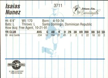 1994 Fleer ProCards #3711 Isaias Nunez Back
