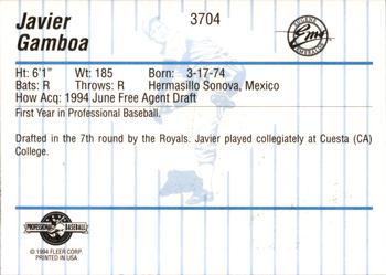 1994 Fleer ProCards #3704 Javier Gamboa Back