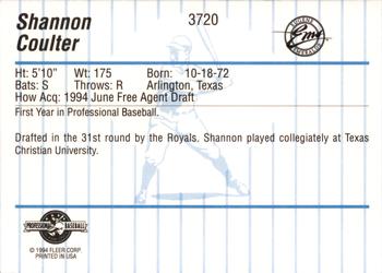 1994 Fleer ProCards #3720 Shannon Coulter Back