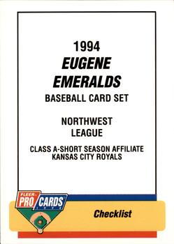 1994 Fleer ProCards #3728 Eugene Emeralds Checklist Front