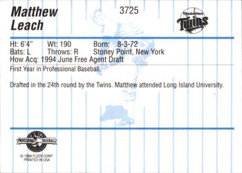 1994 Fleer ProCards #3725 Matthew Leach Back