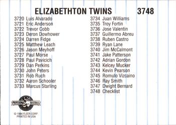1994 Fleer ProCards #3748 Elizabethton Twins Checklist Back
