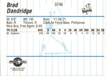 1994 Fleer ProCards #3746 Brad Dandridge Back