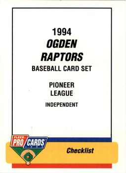 1994 Fleer ProCards #3752 Ogden Raptors Checklist Front