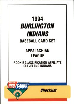 1994 Fleer ProCards #3813 Burlington Indians Checklist Front