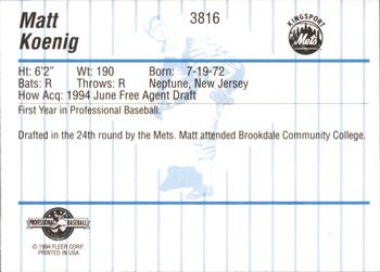 1994 Fleer ProCards #3816 Matt Koenig Back