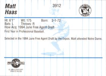 1994 Fleer ProCards #3912 Matt Haas Back