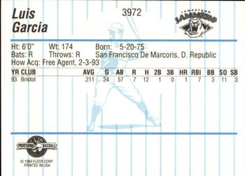 1994 Fleer ProCards #3972 Luis Garcia Back