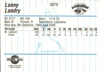 1994 Fleer ProCards #3979 Lonny Landry Back