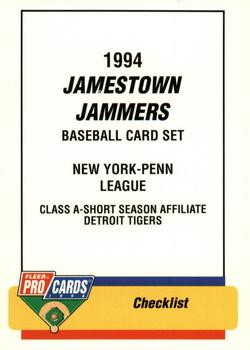 1994 Fleer ProCards #3985 Jamestown Jammers Checklist Front