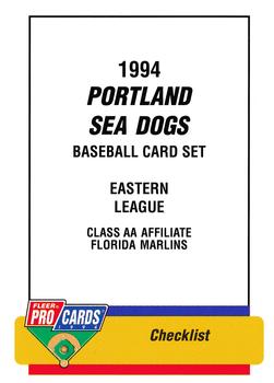 1994 Fleer ProCards #695 Portland Sea Dogs Checklist Front