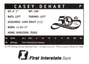 1998 Billings Mustangs #NNO Casey DeHart Back