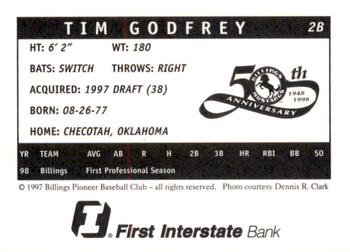 1998 Billings Mustangs #NNO Tim Godfrey Back