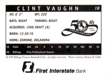 1998 Billings Mustangs #NNO Clint Vaughn Back