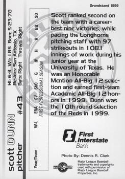 1999 Grandstand Billings Mustangs #NNO Scott Dunn Back