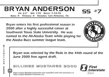 2000 Grandstand Billings Mustangs #NNO Bryan Anderson Back