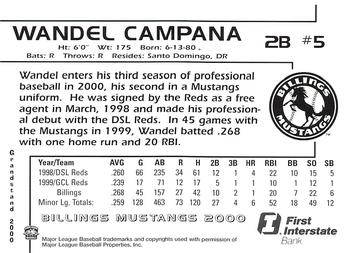 2000 Grandstand Billings Mustangs #NNO Wandel Campana Back