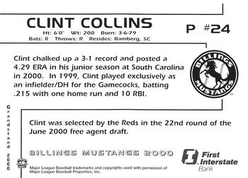 2000 Grandstand Billings Mustangs #NNO Clint Collins Back
